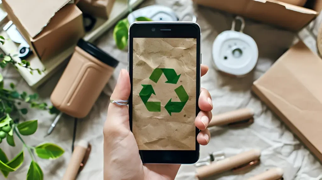 consumidores publicando empaques sostenibles en redes sociales